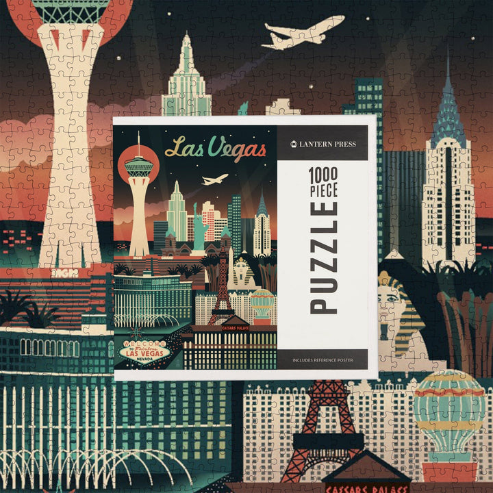 Las Vegas, Nevada, Retro Skyline Chromatic Series, Jigsaw Puzzle - Lantern Press