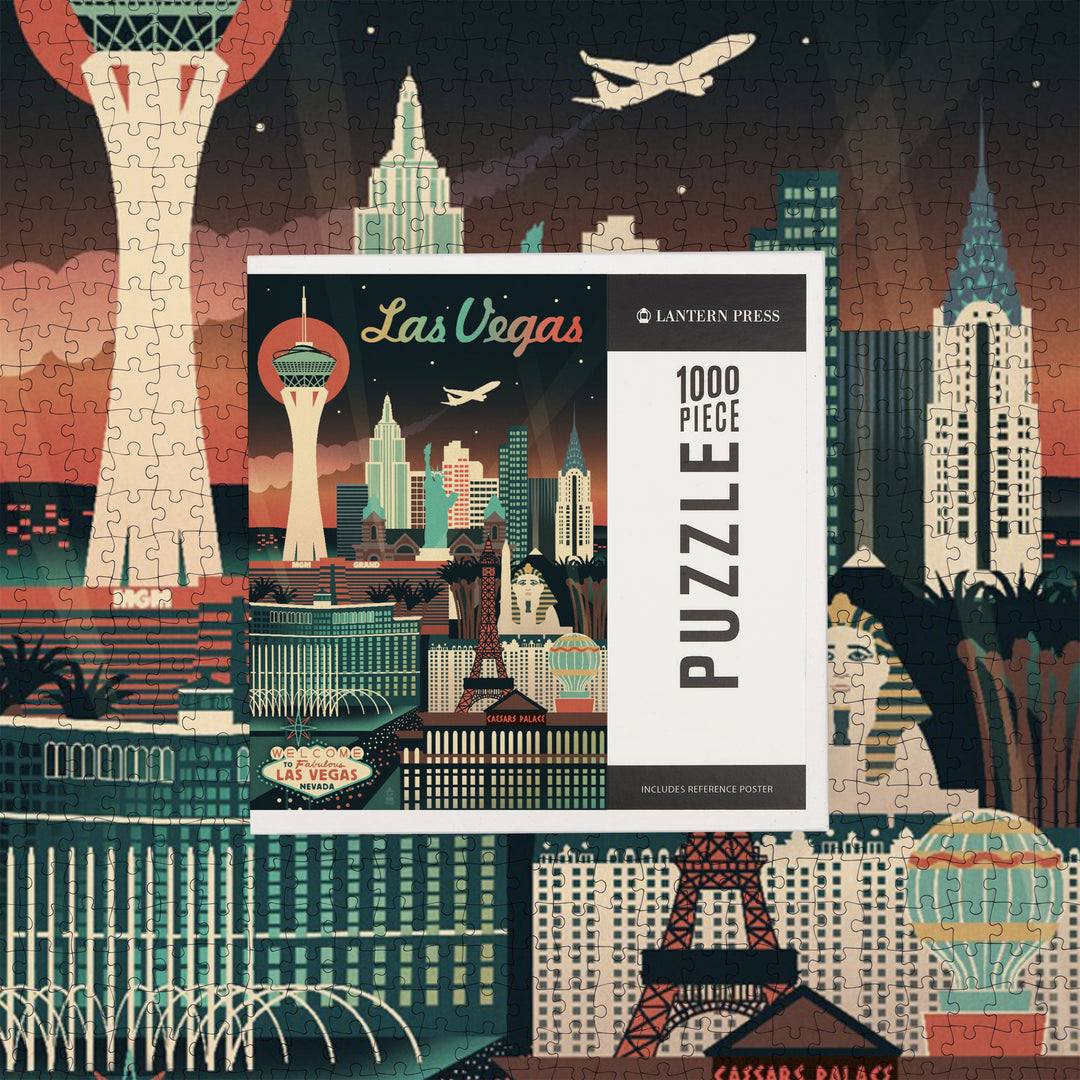 Las Vegas, Nevada, Retro Skyline Chromatic Series, Jigsaw Puzzle Puzzle Lantern Press 