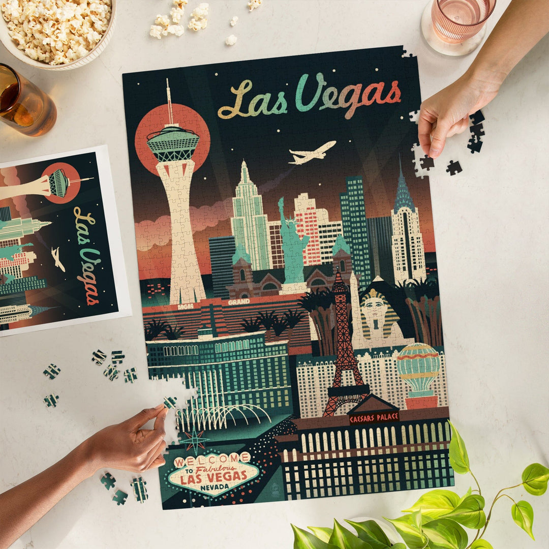 Las Vegas, Nevada, Retro Skyline Chromatic Series, Jigsaw Puzzle - Lantern Press