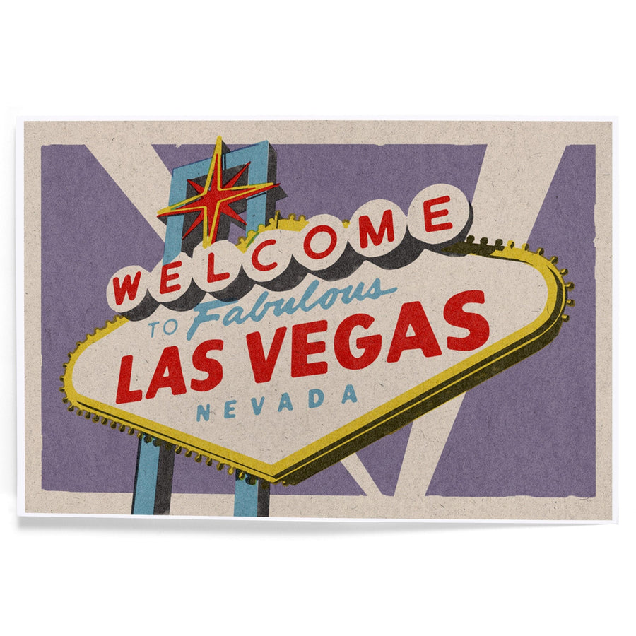 Las Vegas, Nevada, Welcome Sign Woodblock, Art & Giclee Prints Art Lantern Press 