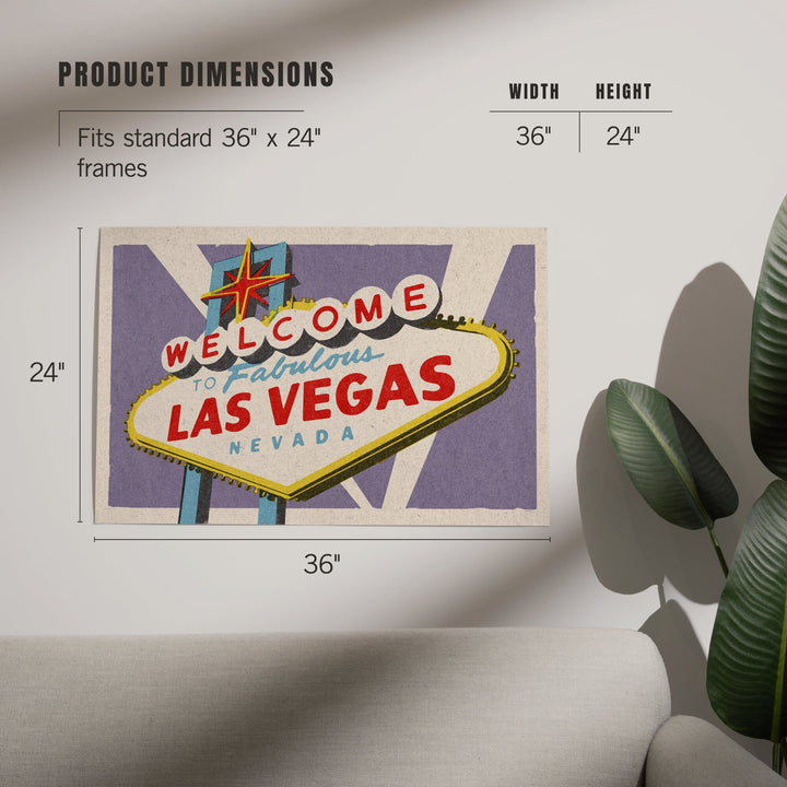 Las Vegas, Nevada, Welcome Sign Woodblock, Art & Giclee Prints Art Lantern Press 