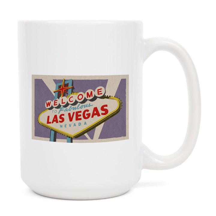 Las Vegas, Nevada, Welcome Sign Woodblock, Lantern Press Artwork, Ceramic Mug Mugs Lantern Press 