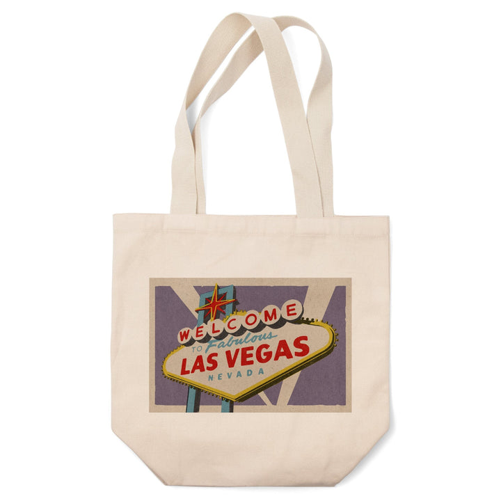 Las Vegas, Nevada, Welcome Sign Woodblock, Lantern Press Artwork, Tote Bag Totes Lantern Press 