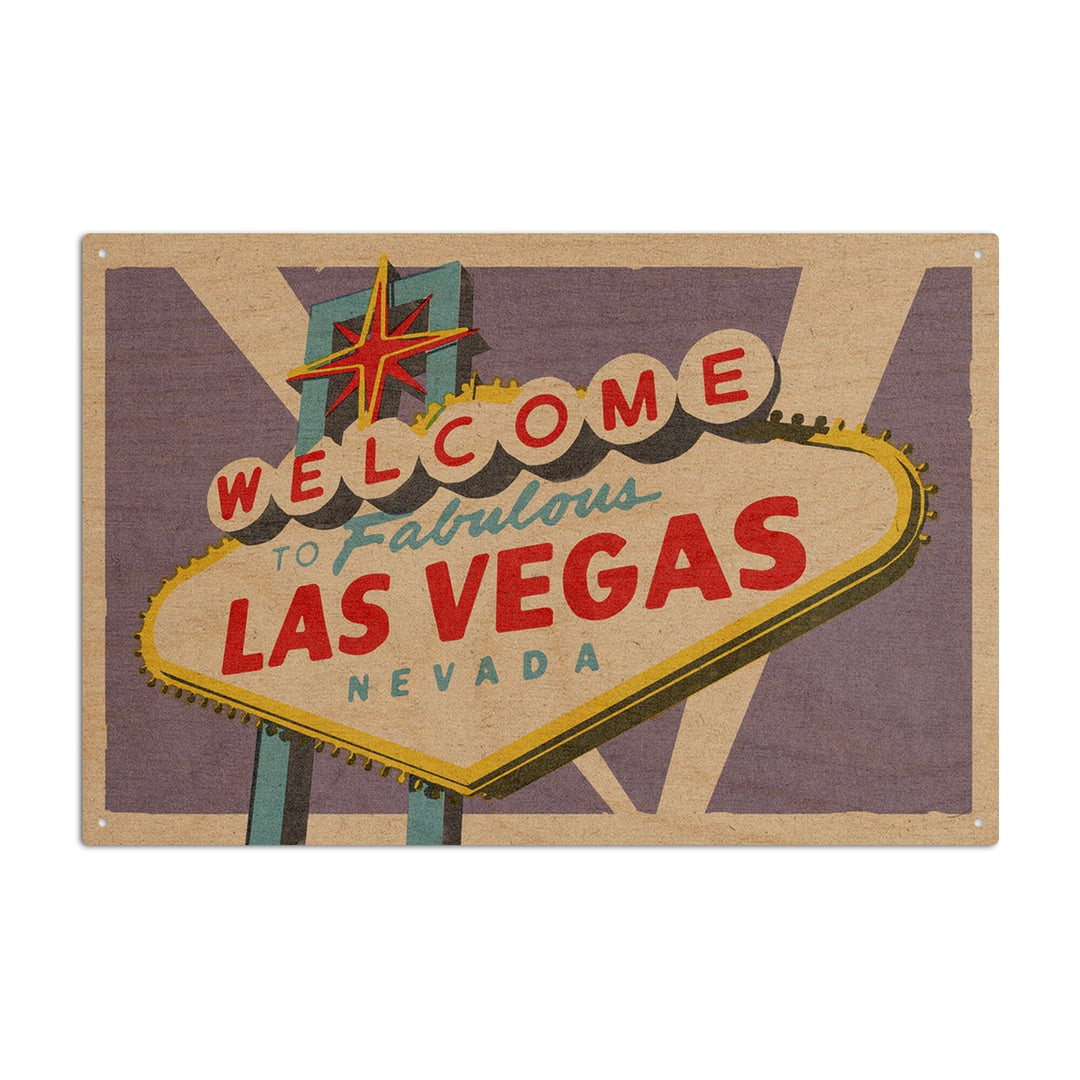 Las Vegas, Nevada, Welcome Sign Woodblock, Lantern Press Artwork, Wood Signs and Postcards Wood Lantern Press 10 x 15 Wood Sign 