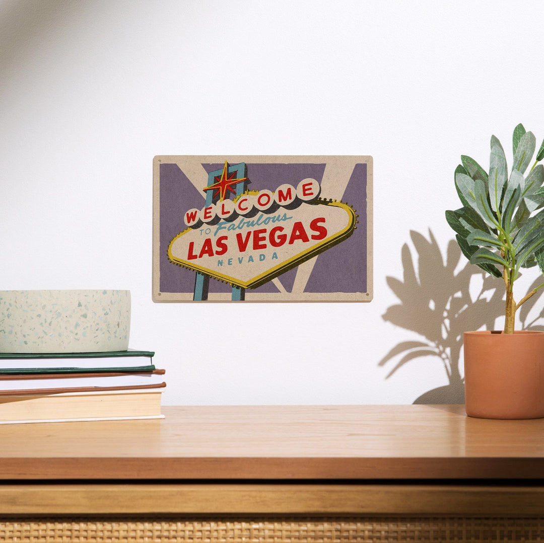 Las Vegas, Nevada, Welcome Sign Woodblock, Lantern Press Artwork, Wood Signs and Postcards Wood Lantern Press 
