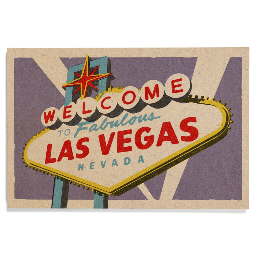 Las Vegas, Nevada, Welcome Sign Woodblock, Lantern Press Artwork, Wood Signs and Postcards Wood Lantern Press 