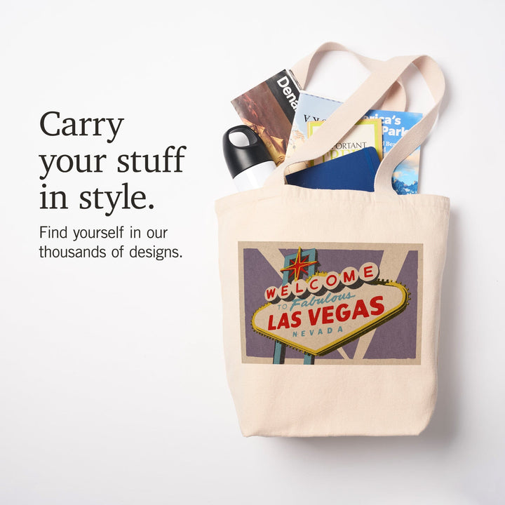 Las Vegas, Nevada, Welcome Sign Woodblock, Tote Bag Totes Lantern Press 