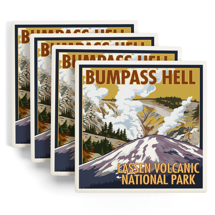 Lassen Volcanic National Park, California, Bumpass Hell, Lantern Press Artwork, Coaster Set - Lantern Press