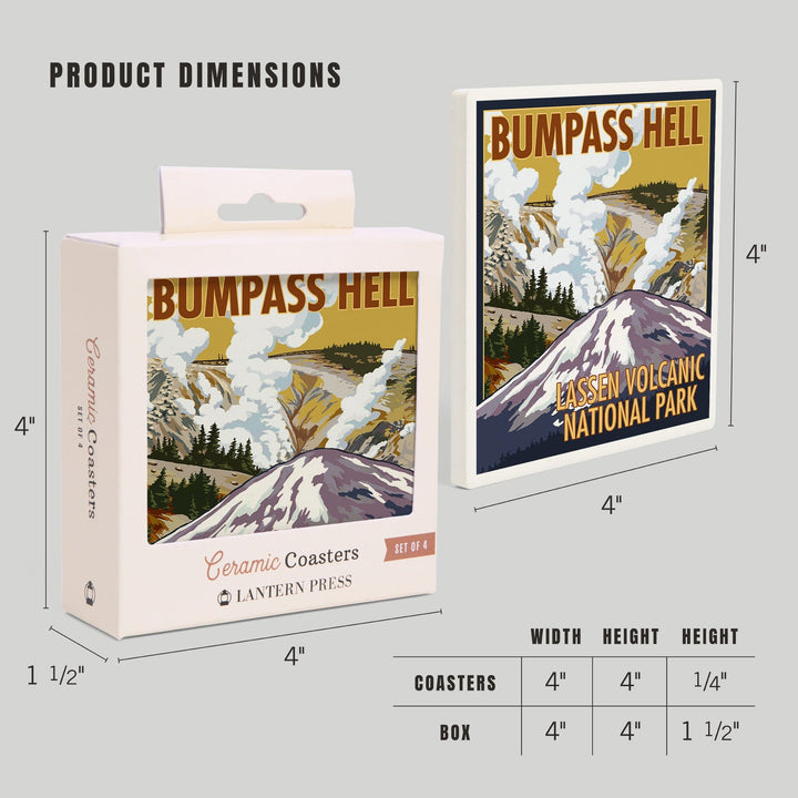 Lassen Volcanic National Park, California, Bumpass Hell, Lantern Press Artwork, Coaster Set - Lantern Press