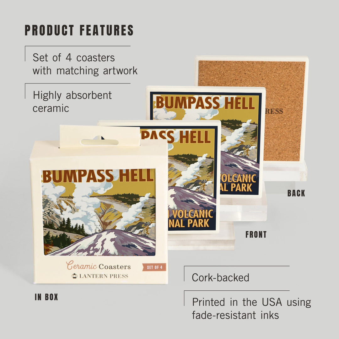 Lassen Volcanic National Park, California, Bumpass Hell, Lantern Press Artwork, Coaster Set - Lantern Press