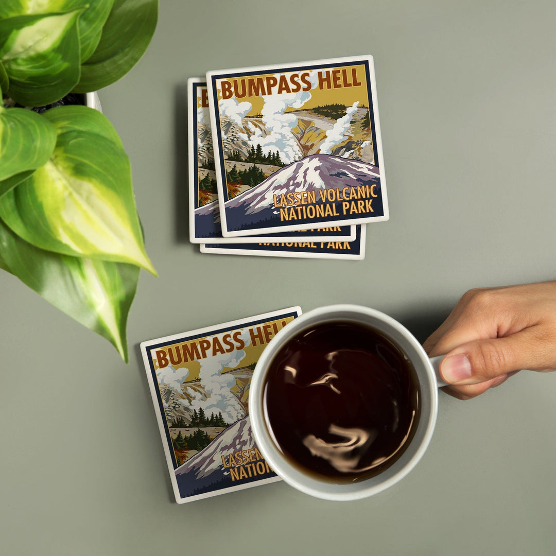 Lassen Volcanic National Park, California, Bumpass Hell, Lantern Press Artwork, Coaster Set - Lantern Press