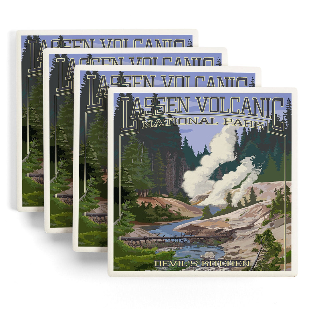 Lassen Volcanic National Park, California, Devil's Kitchen, Lantern Press Artwork, Coaster Set - Lantern Press