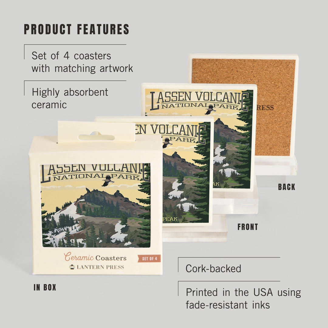 Lassen Volcanic National Park, California, Diamond Peak, Lantern Press Artwork, Coaster Set - Lantern Press