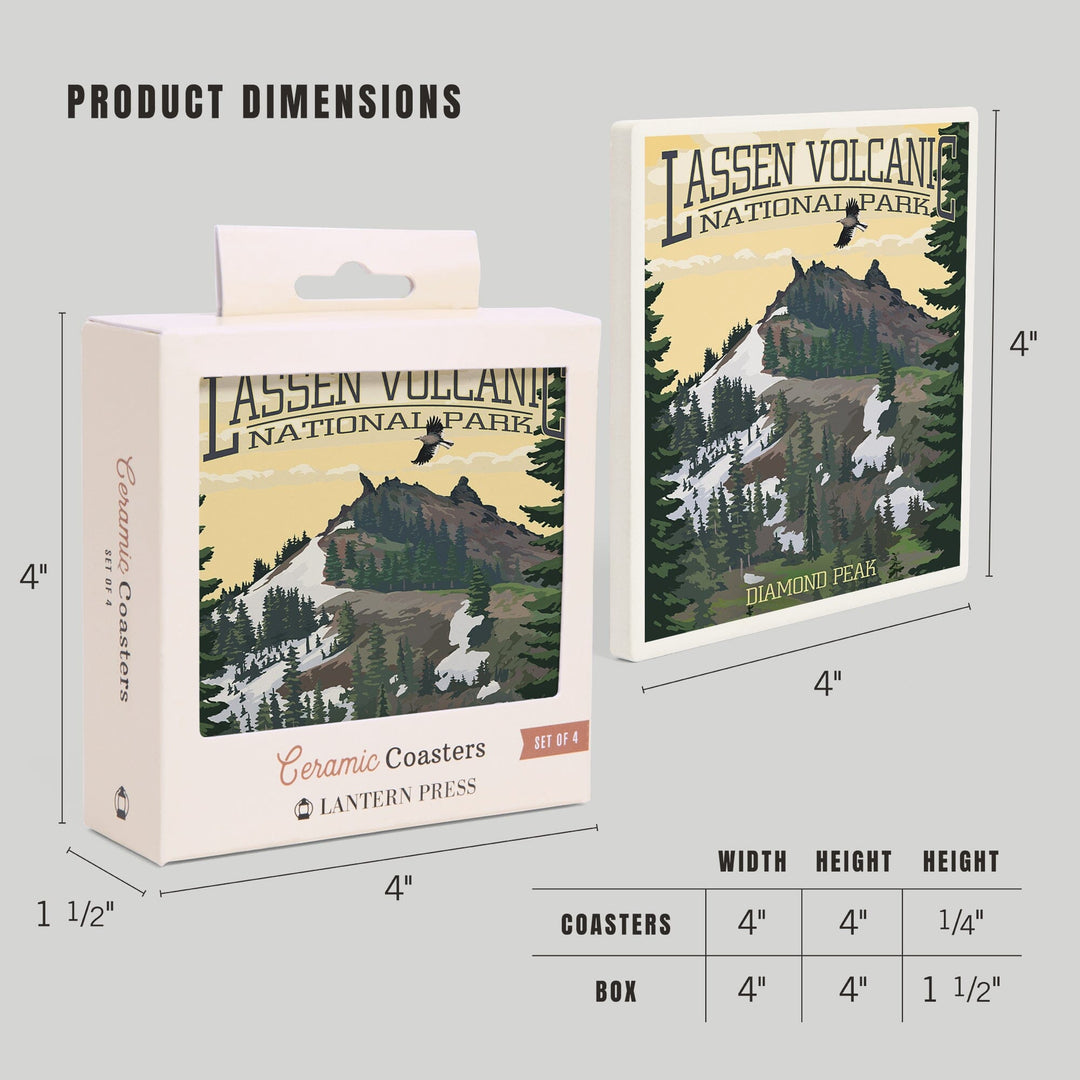 Lassen Volcanic National Park, California, Diamond Peak, Lantern Press Artwork, Coaster Set - Lantern Press