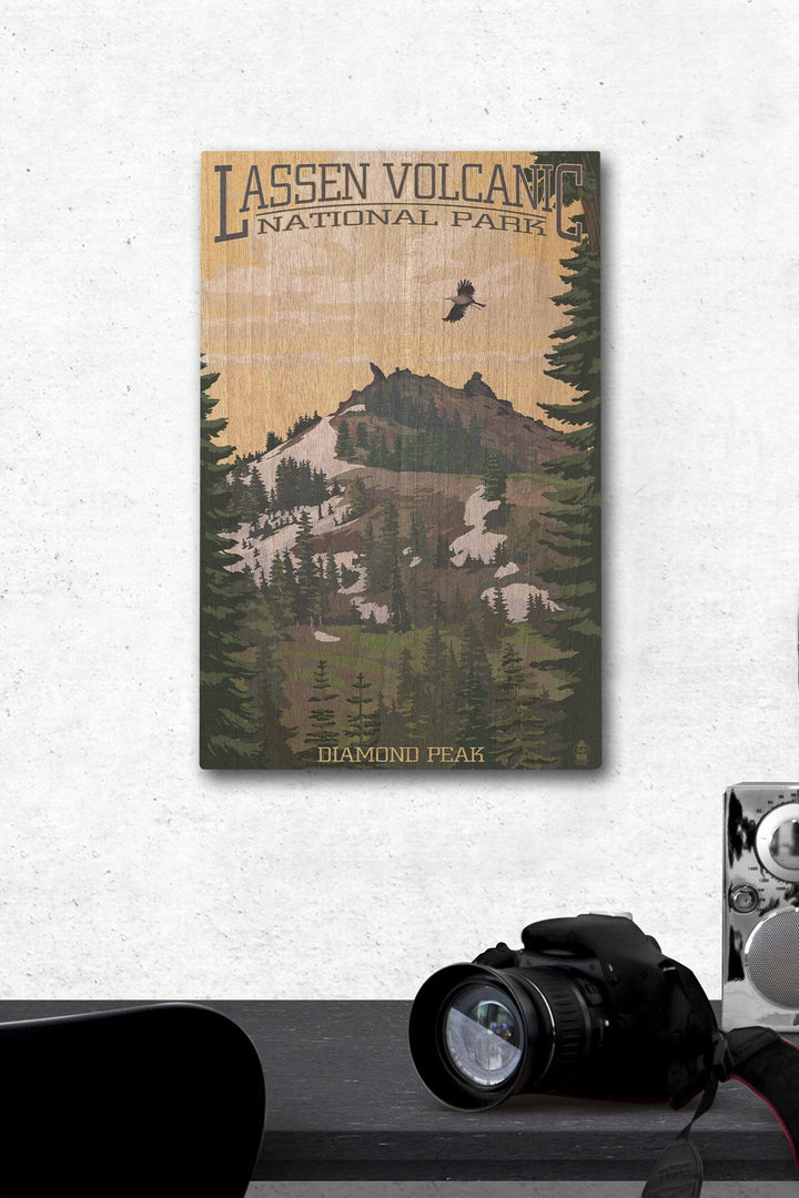 Lassen Volcanic National Park, California, Diamond Peak, Lantern Press Artwork, Wood Signs and Postcards Wood Lantern Press 12 x 18 Wood Gallery Print 