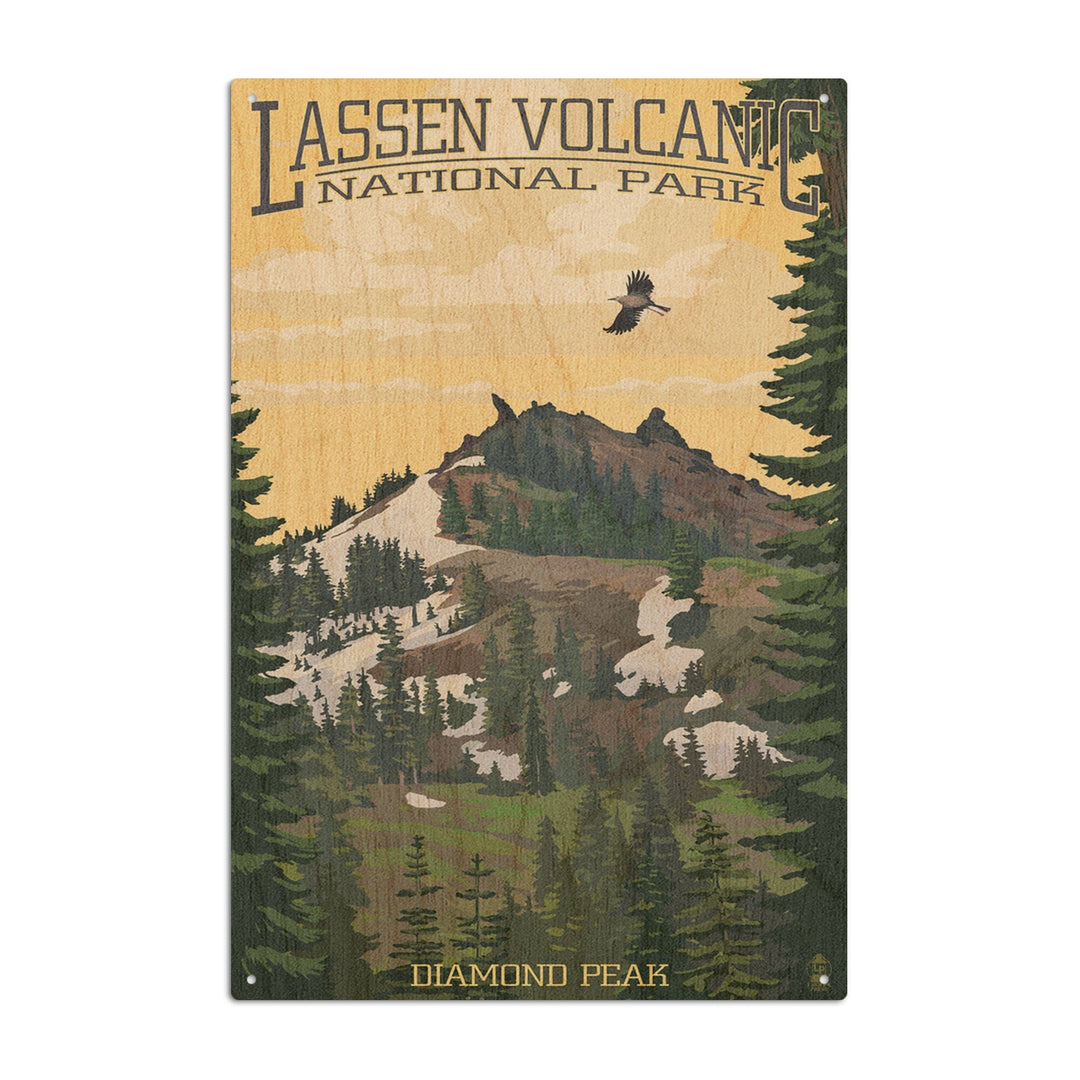 Lassen Volcanic National Park, California, Diamond Peak, Lantern Press Artwork, Wood Signs and Postcards Wood Lantern Press 6x9 Wood Sign 