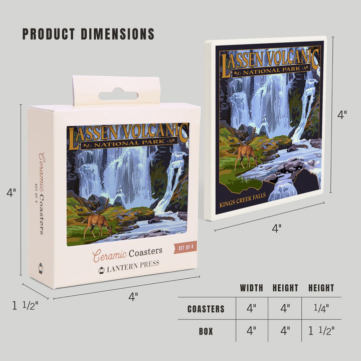 Lassen Volcanic National Park, California, Kings Creek Falls, Lantern Press Artwork, Coaster Set - Lantern Press