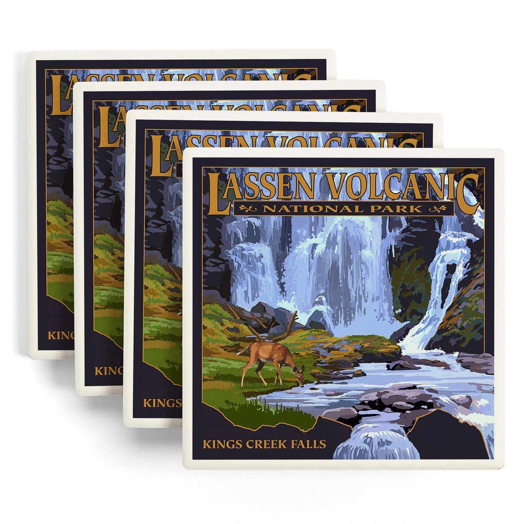 Lassen Volcanic National Park, California, Kings Creek Falls, Lantern Press Artwork, Coaster Set - Lantern Press