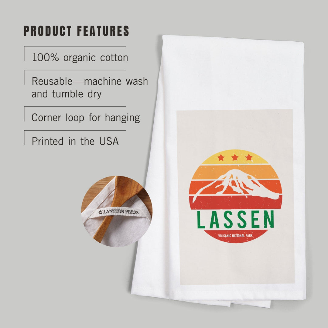 Lassen Volcanic National Park, California, Sun and Mountain, Contour, Organic Cotton Kitchen Tea Towels Kitchen Lantern Press 