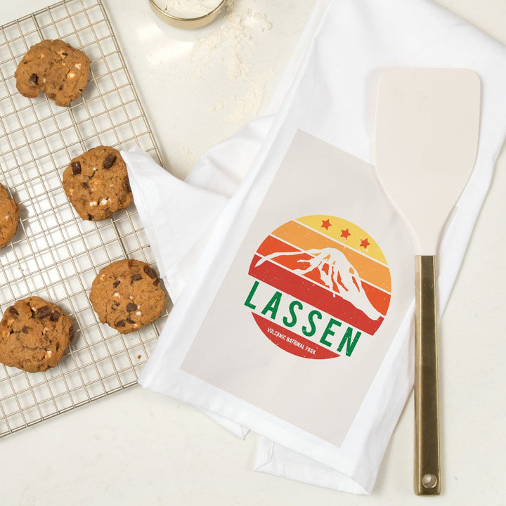 Lassen Volcanic National Park, California, Sun and Mountain, Contour, Organic Cotton Kitchen Tea Towels Kitchen Lantern Press 