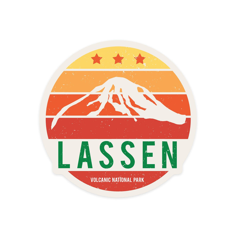 Lassen Volcanic National Park, California, Sun & Mountain, Contour, Lantern Press Artwork, Vinyl Sticker Sticker Lantern Press 