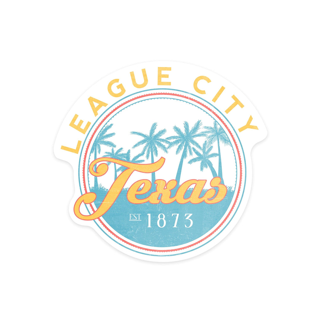 League City, Texas, Tropical Palm Trees, Contour, Vinyl Sticker - Lantern Press