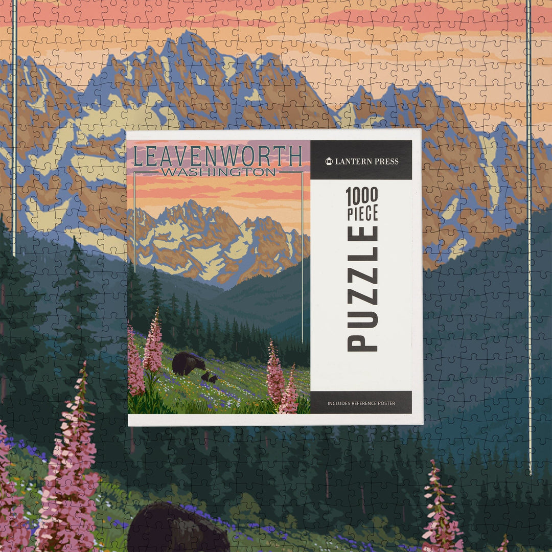 Leavenworth, Washington, Bear and Spring Flowers, Jigsaw Puzzle Puzzle Lantern Press 