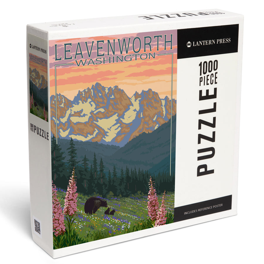 Leavenworth, Washington, Bear and Spring Flowers, Jigsaw Puzzle Puzzle Lantern Press 