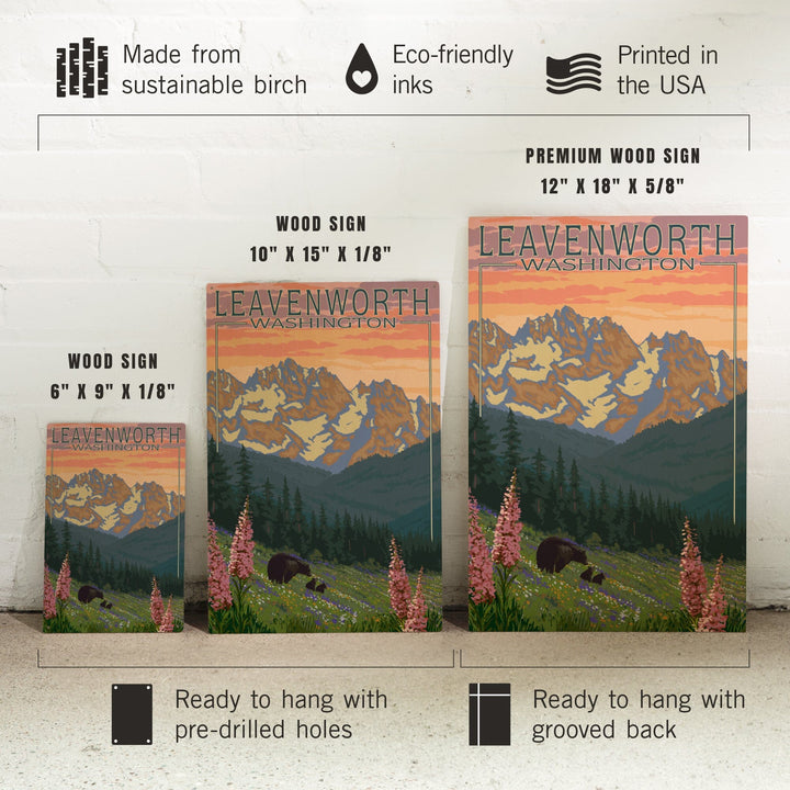 Leavenworth, Washington, Bear and Spring Flowers, Lantern Press Artwork, Wood Signs and Postcards Wood Lantern Press 
