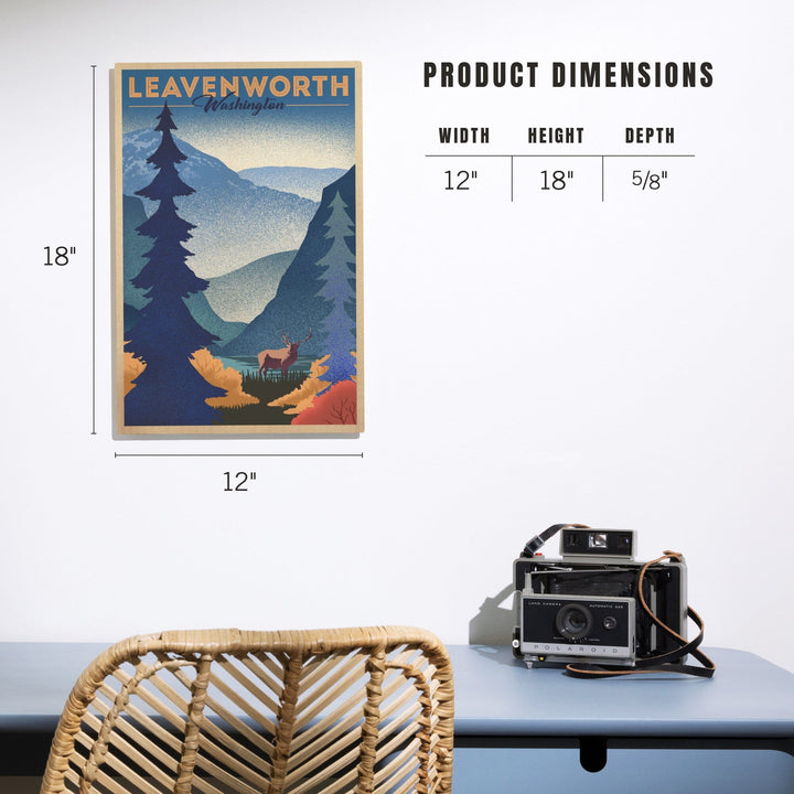 Leavenworth, Washington, Elk & Mountain Scene, Lithograph, Lantern Press Artwork, Wood Signs and Postcards Wood Lantern Press 