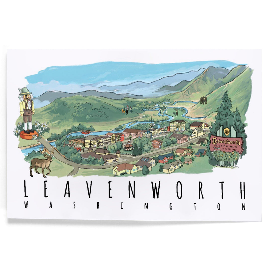 Leavenworth, Washington, Line Drawing, Art & Giclee Prints Art Lantern Press 
