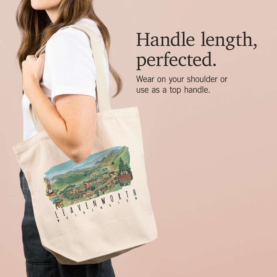 Leavenworth, Washington, Line Drawing, Tote Bag Totes Lantern Press 