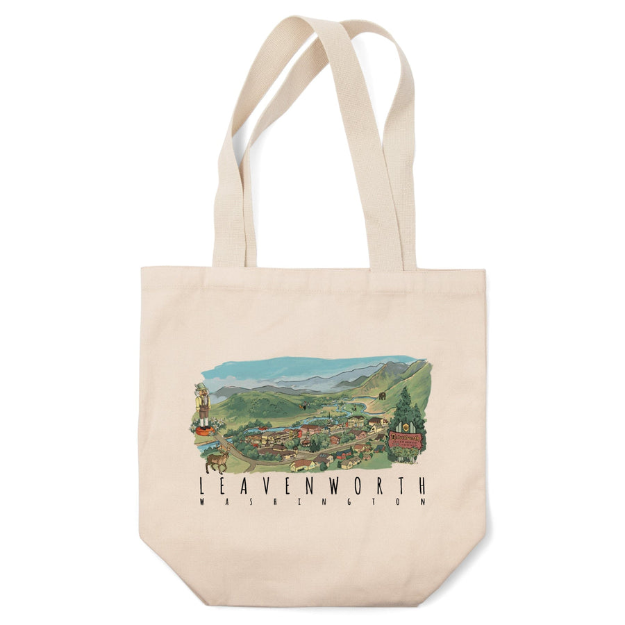 Leavenworth, Washington, Line Drawing, Tote Bag Totes Lantern Press 