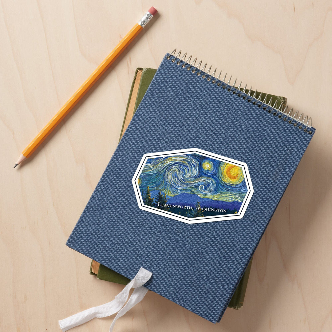 Leavenworth, Washington, Starry Night, Contour, Vinyl Sticker Sticker Lantern Press 
