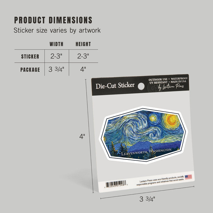 Leavenworth, Washington, Starry Night, Contour, Vinyl Sticker Sticker Lantern Press 