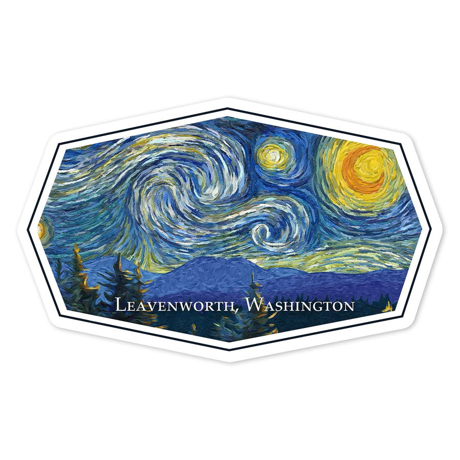 Leavenworth, Washington, Starry Night, Contour, Vinyl Sticker Sticker Lantern Press 