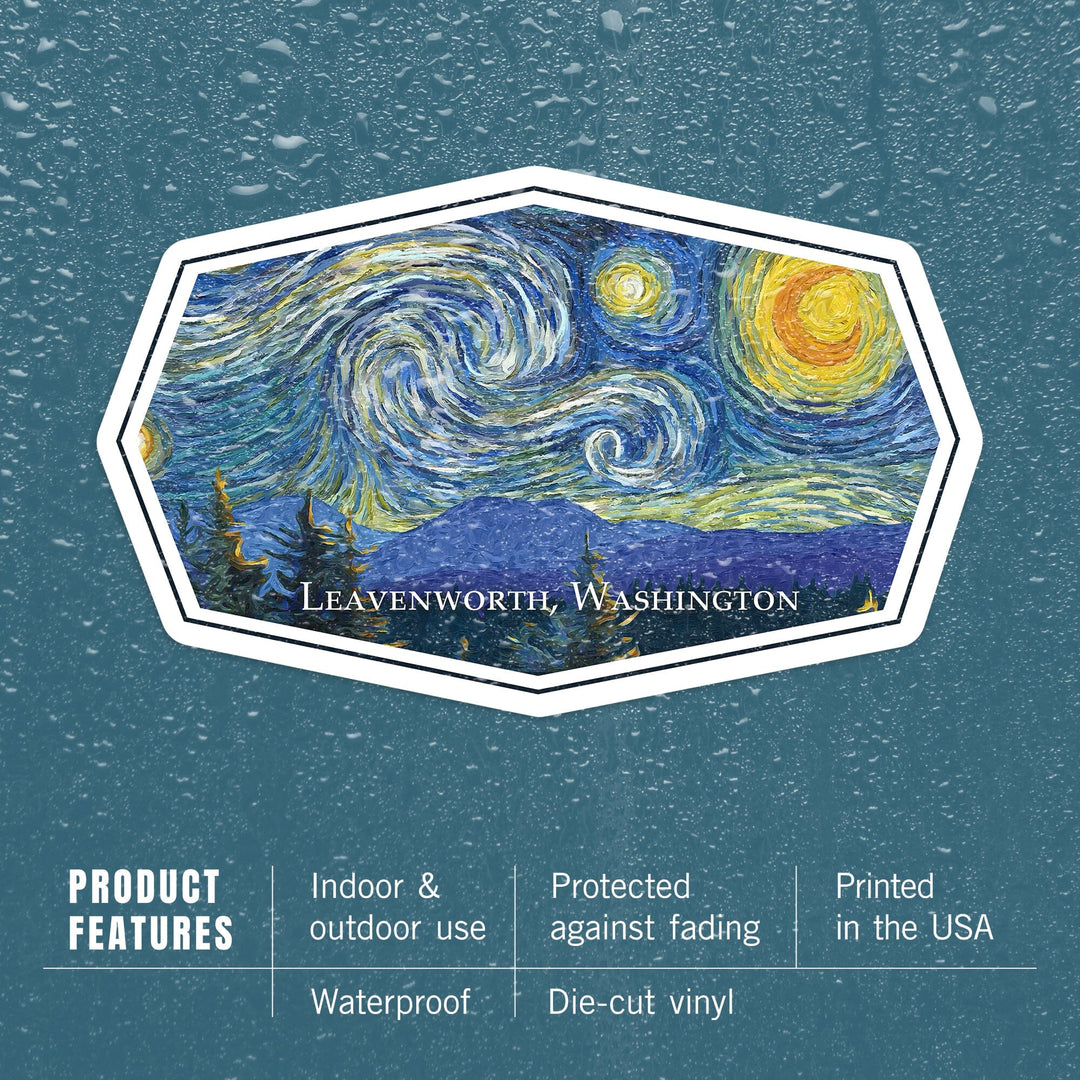 Leavenworth, Washington, Starry Night, Contour, Vinyl Sticker Sticker Lantern Press 