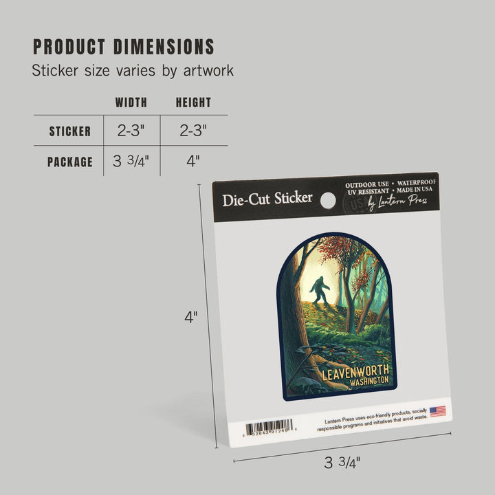 Leavenworth, Washington, Wanderer, Bigfoot in Forest, Contour, Vinyl Sticker Sticker Lantern Press 
