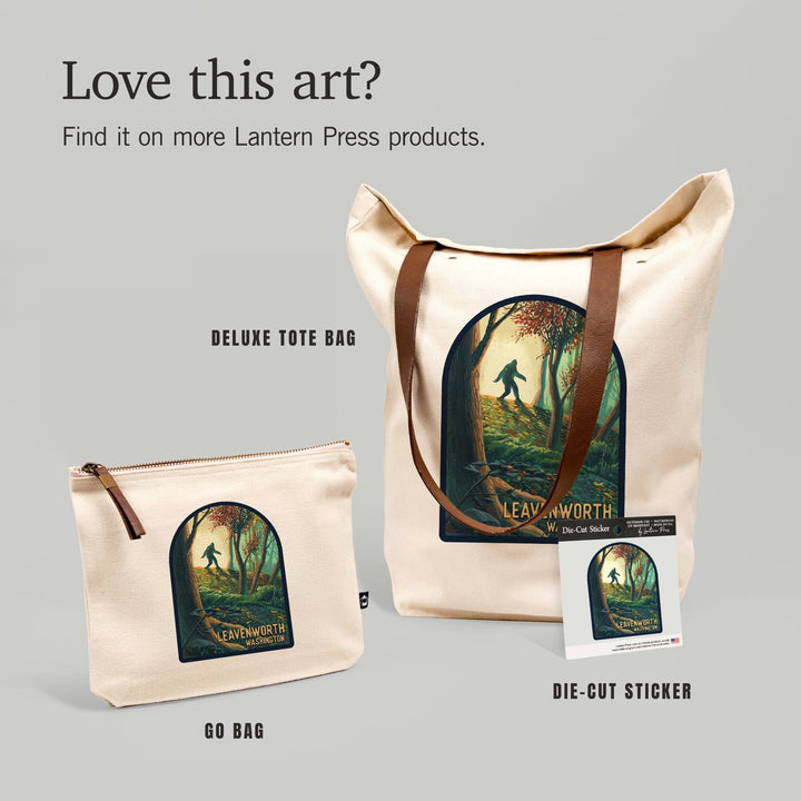Leavenworth, Washington, Wanderer, Bigfoot in Forest, Contour, Vinyl Sticker Sticker Lantern Press 