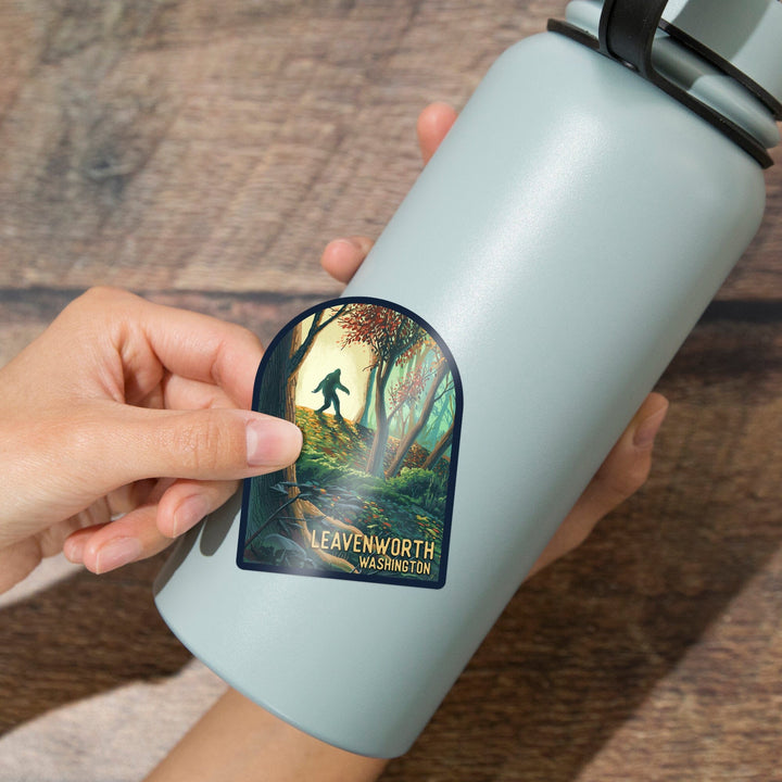 Leavenworth, Washington, Wanderer, Bigfoot in Forest, Contour, Vinyl Sticker Sticker Lantern Press 