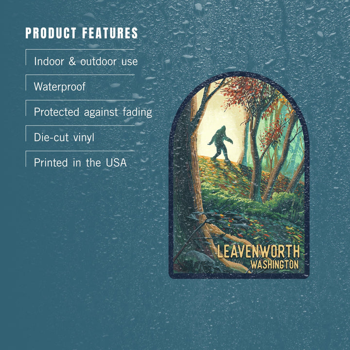 Leavenworth, Washington, Wanderer, Bigfoot in Forest, Contour, Vinyl Sticker Sticker Lantern Press 