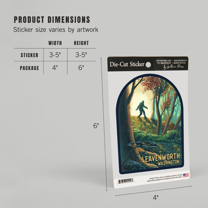 Leavenworth, Washington, Wanderer, Bigfoot in Forest, Contour, Vinyl Sticker Sticker Lantern Press 