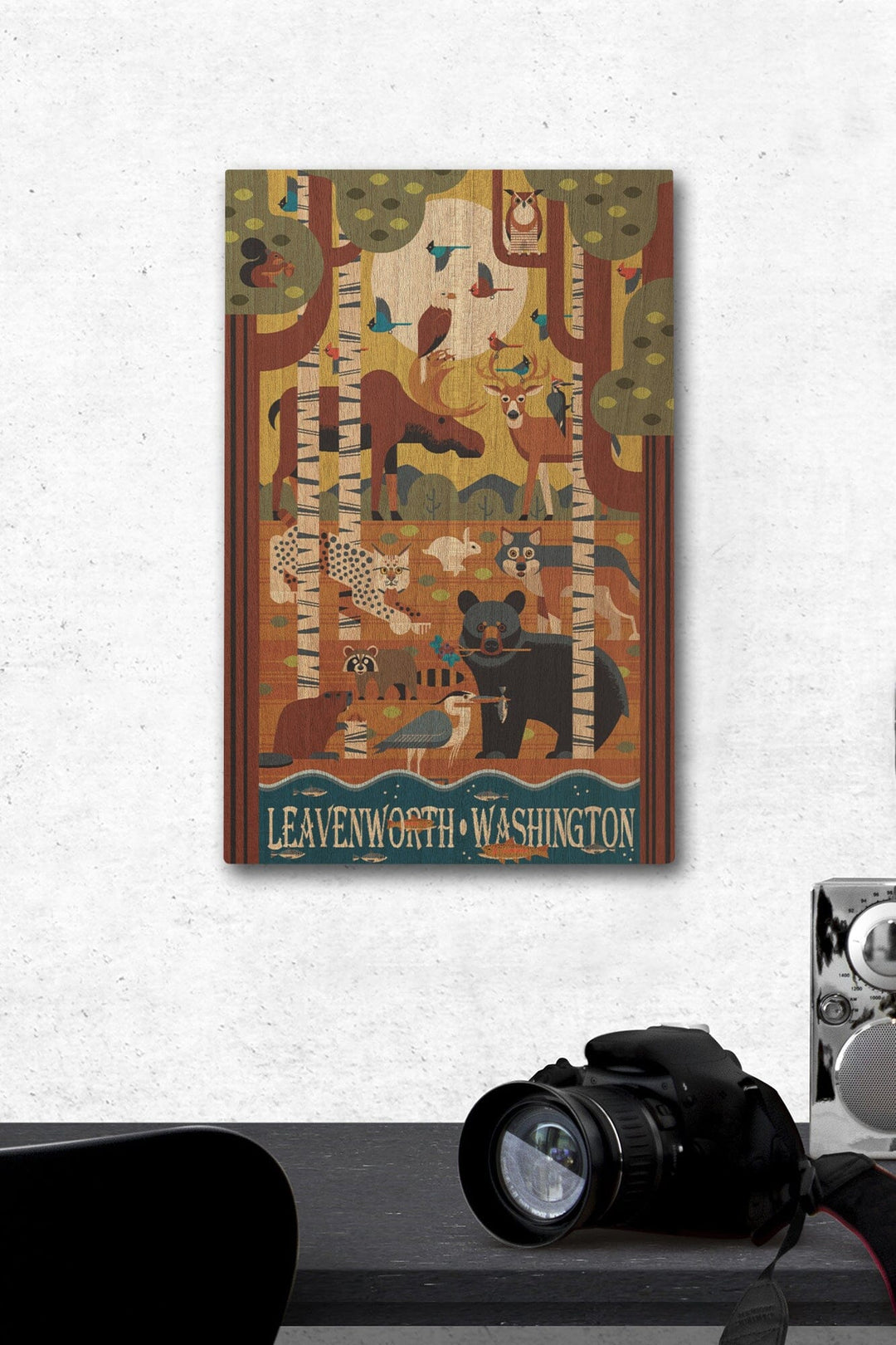 Leavenworth, Washington, Woodland Animals, Geometric, Lantern Press Artwork, Wood Signs and Postcards Wood Lantern Press 12 x 18 Wood Gallery Print 