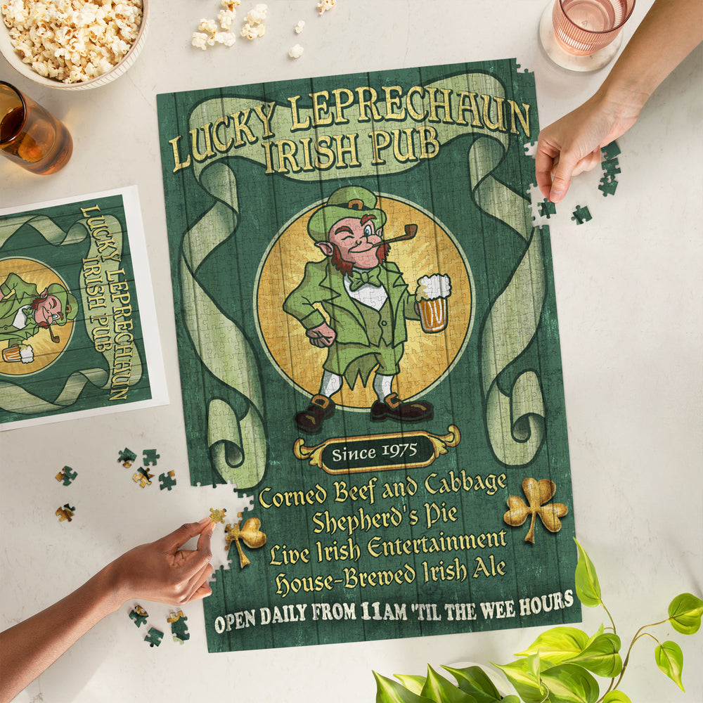 Leprechaun Irish Pub, Vintage Sign, Jigsaw Puzzle Puzzle Lantern Press 