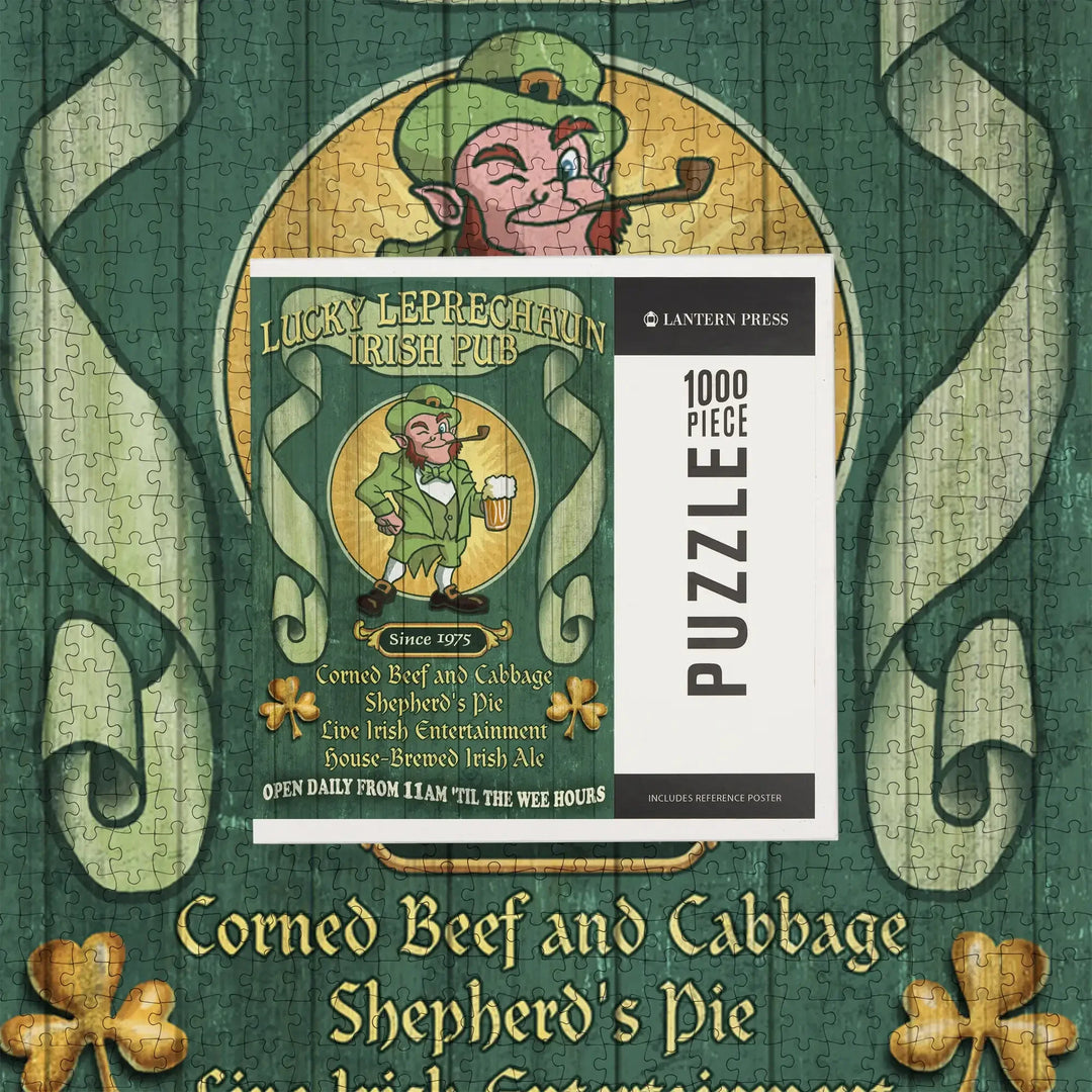 Leprechaun Irish Pub, Vintage Sign, Jigsaw Puzzle Puzzle Lantern Press 