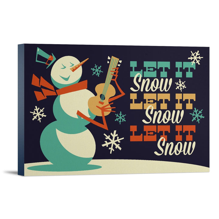 Let it Snow Snowman, Retro Christmas, Lantern Press Artwork, Stretched Canvas Canvas Lantern Press 12x18 Stretched Canvas 