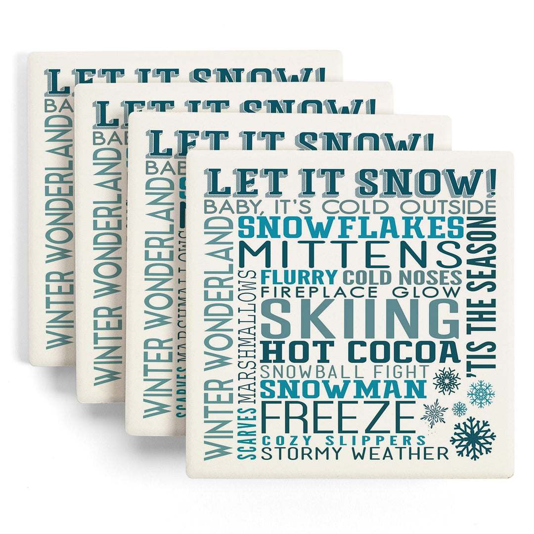 Let It Snow Typography, Coaster Set Coasters Lantern Press 