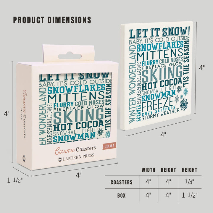 Let It Snow Typography, Coaster Set Coasters Lantern Press 