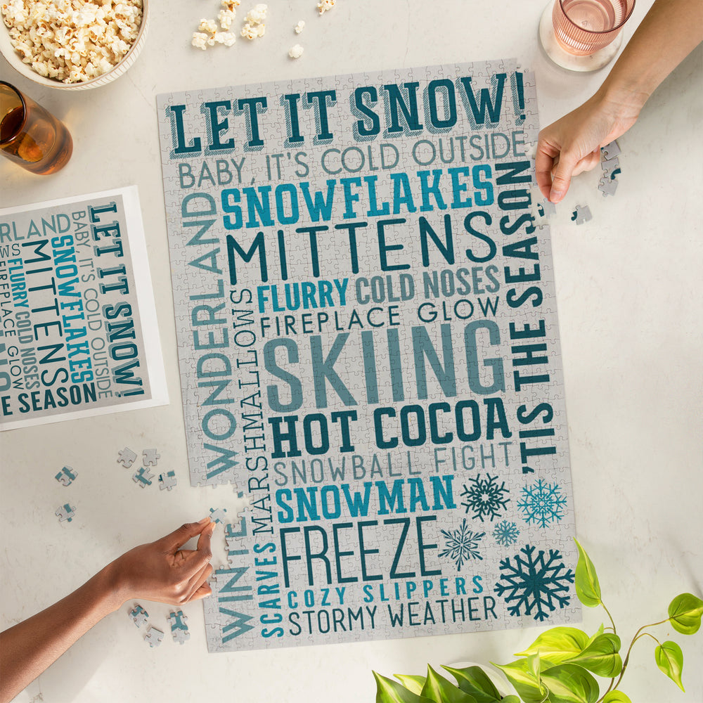 Let It Snow Typography, Jigsaw Puzzle Puzzle Lantern Press 