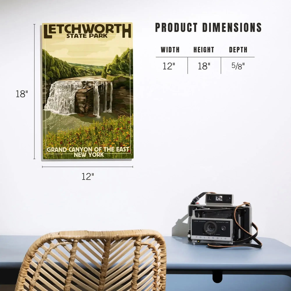 Letchworth State Park, New York, Middle Falls, Grand Canyon of the East, Lantern Press Artwork, Wood Signs and Postcards - Lantern Press